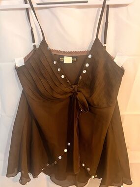 Robert Louis Chocolate Brown Pleated Tie-Front Camisole